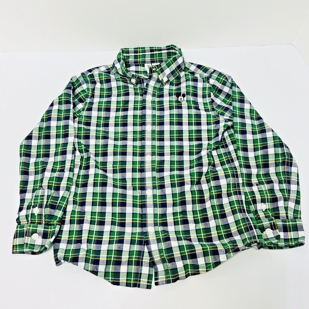 Janie and Jack x Disney Mickey Mouse Plaid Embroidered Oxford Shirt Size…